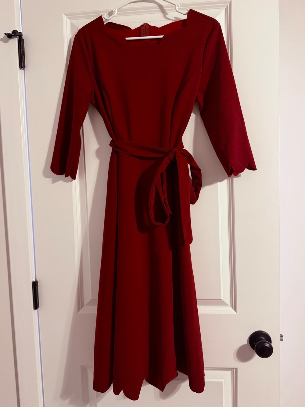 Women’s Elegant Red Belted Midi Dress